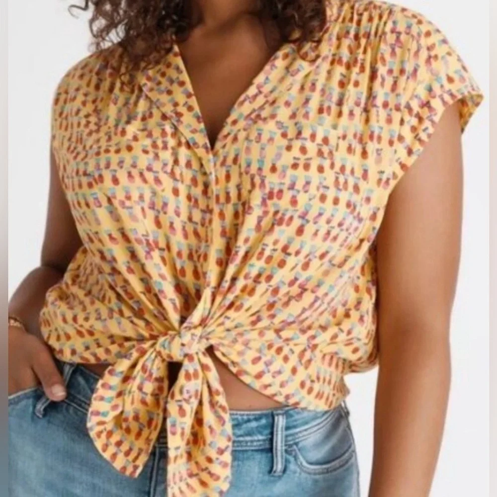 Maeve by Anthropologie Picnic Buttondown Top Yellow Print | Size Small - Picture 2 of 4